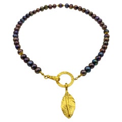 Freshwater Pearl Zircon 24K Gold Plate Silver Contemporary Modern Necklace