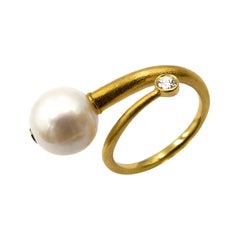 Freshwater Pearl Zircon Silver Gold Plate Artist Design Hand Made Rings