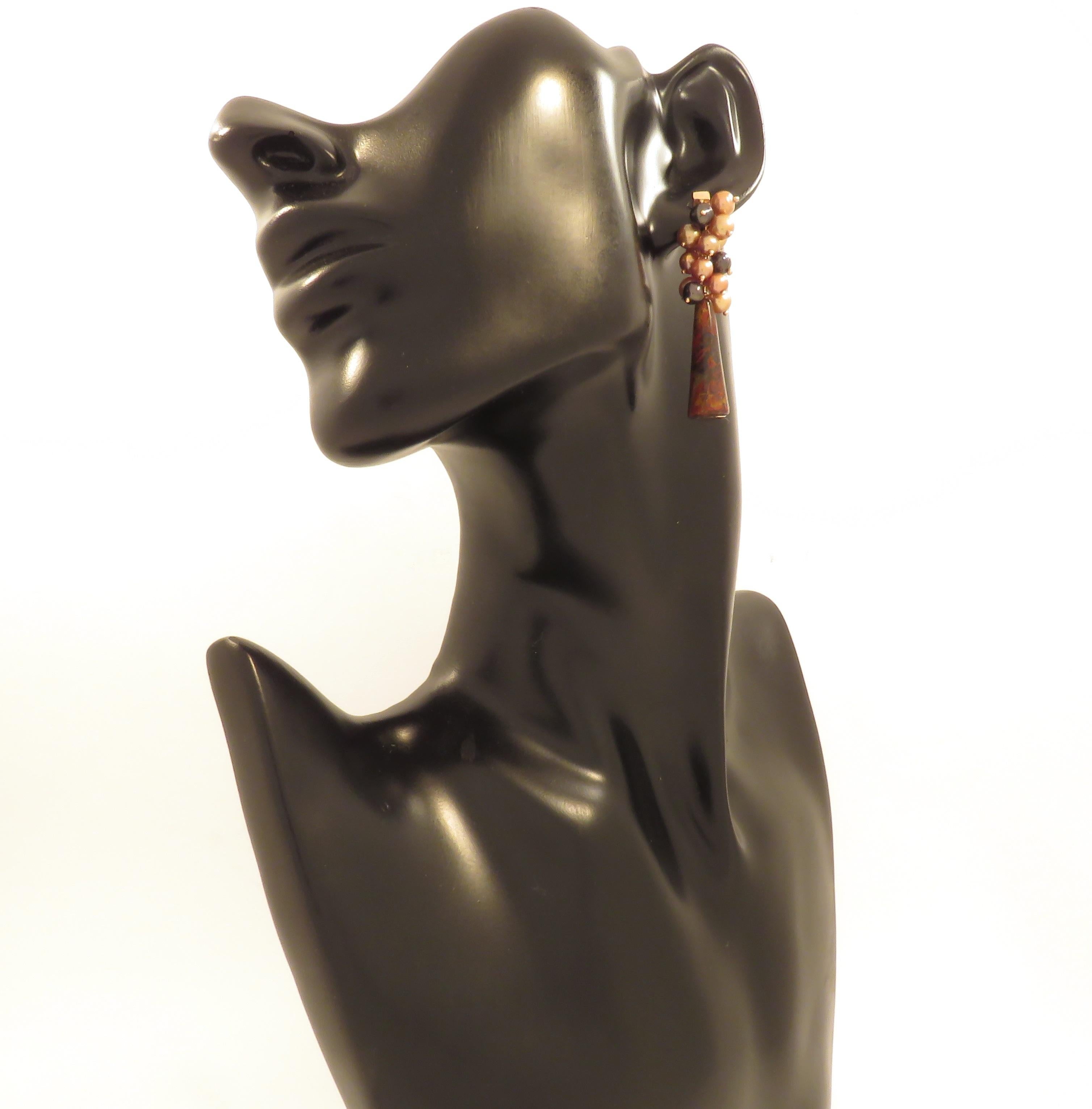 Women's Freshwater Pearls Agate 9 Karat Rose Gold Dangle Drop Earrings For Sale