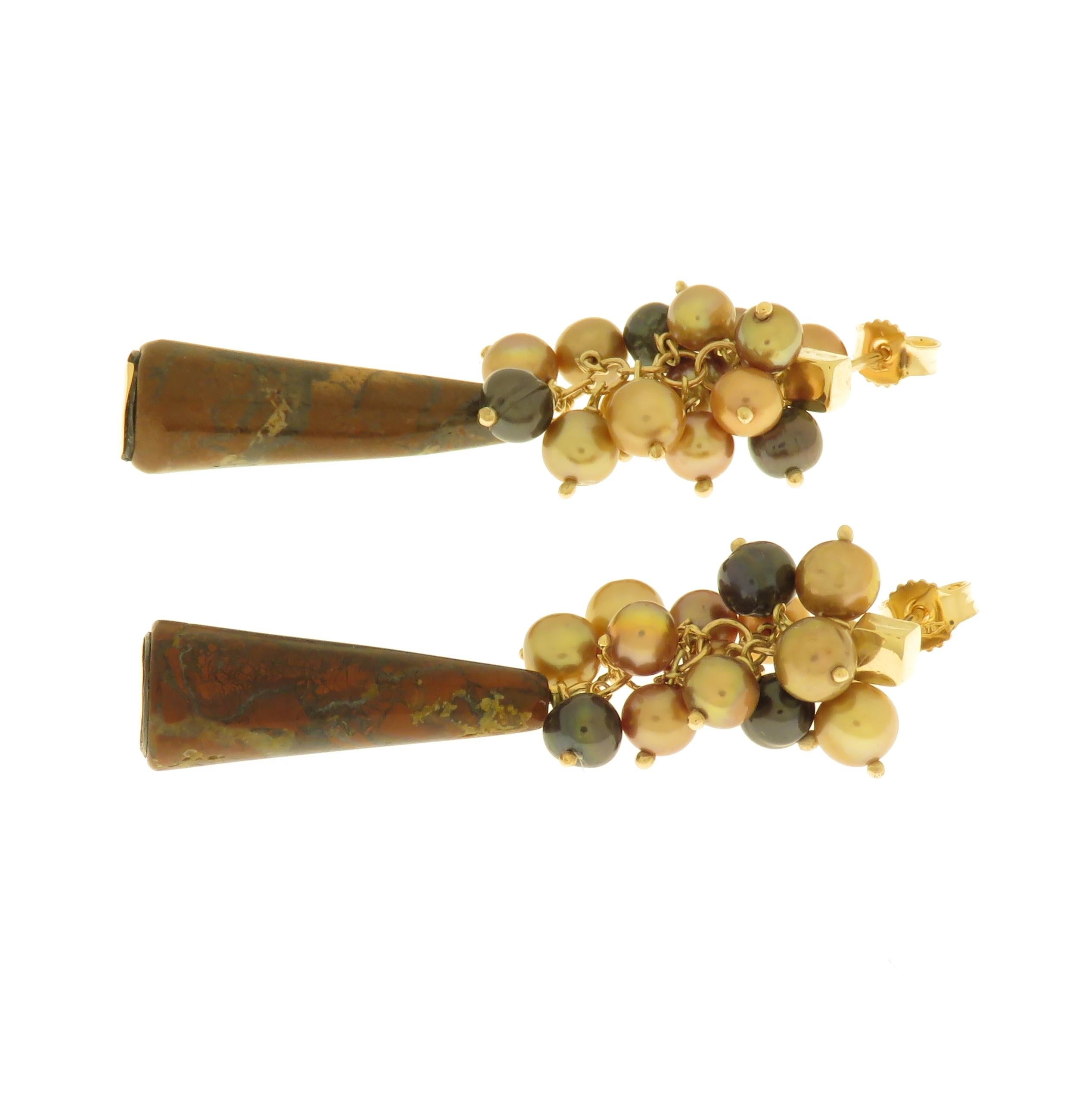 Freshwater Pearls Agate 9 Karat Rose Gold Dangle Drop Earrings For Sale 2
