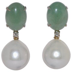 Freshwater Pearls, Agates and Diamonds White Gold 18 Carat Drop Earrings