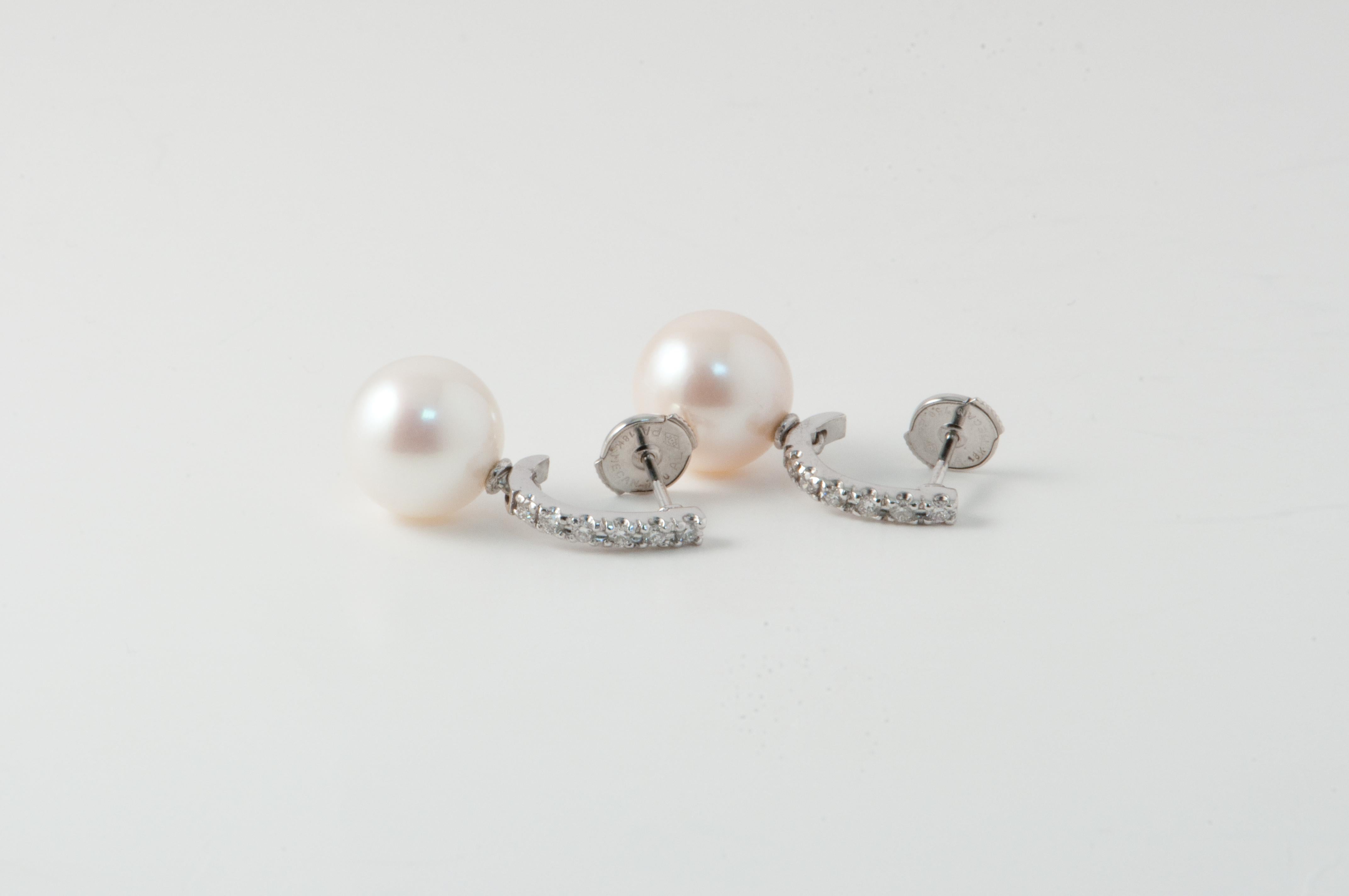 Freshwater Pearls and White Diamonds on White Gold 18 Karat Drop Earrings 1