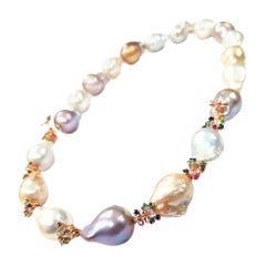 21st Century 18 Karat Gold Freshwater Pearl Diamond and Sapphire Necklace