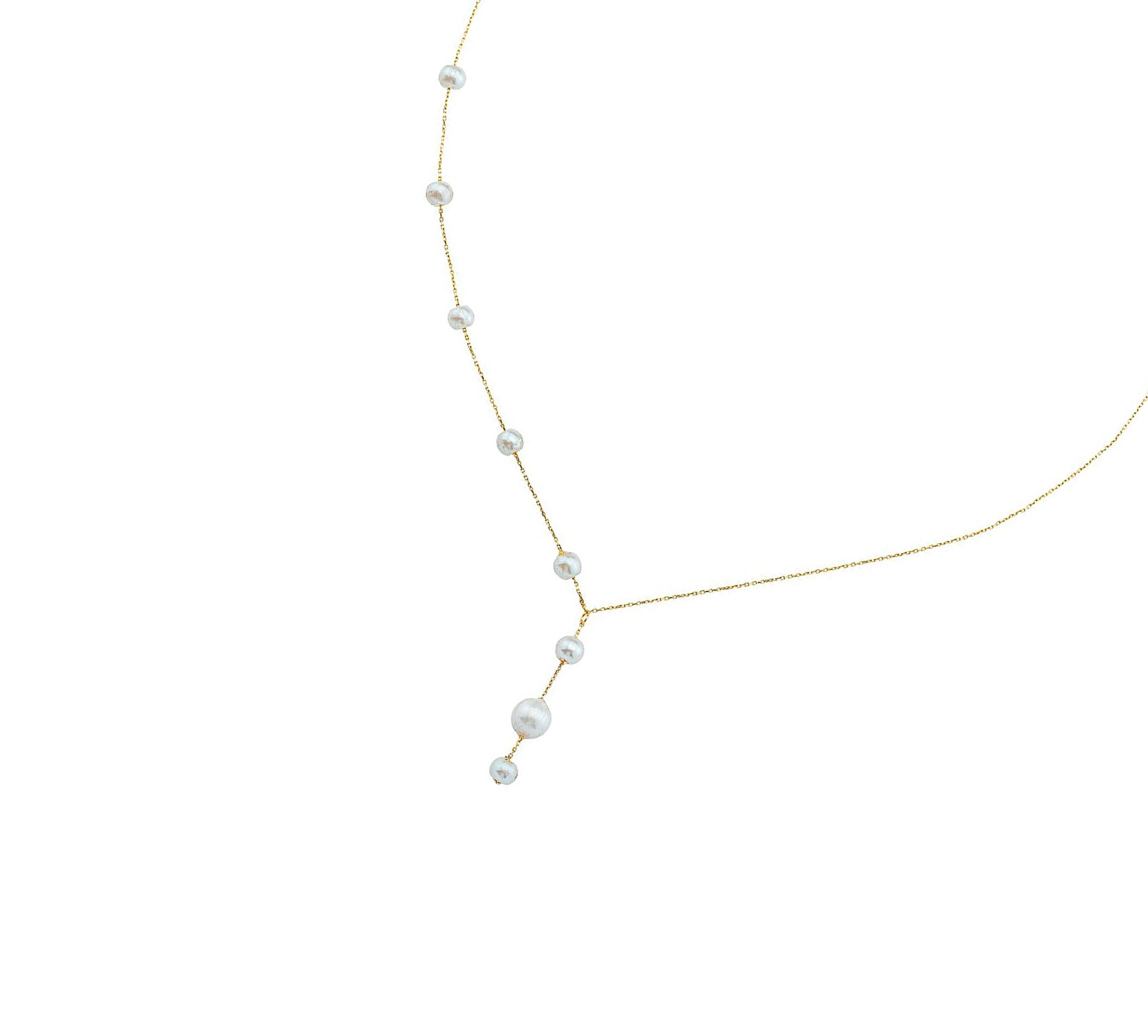 Modern Freshwater Pearls in 14 Karat Gold Chain Necklace, Pearl Necklace