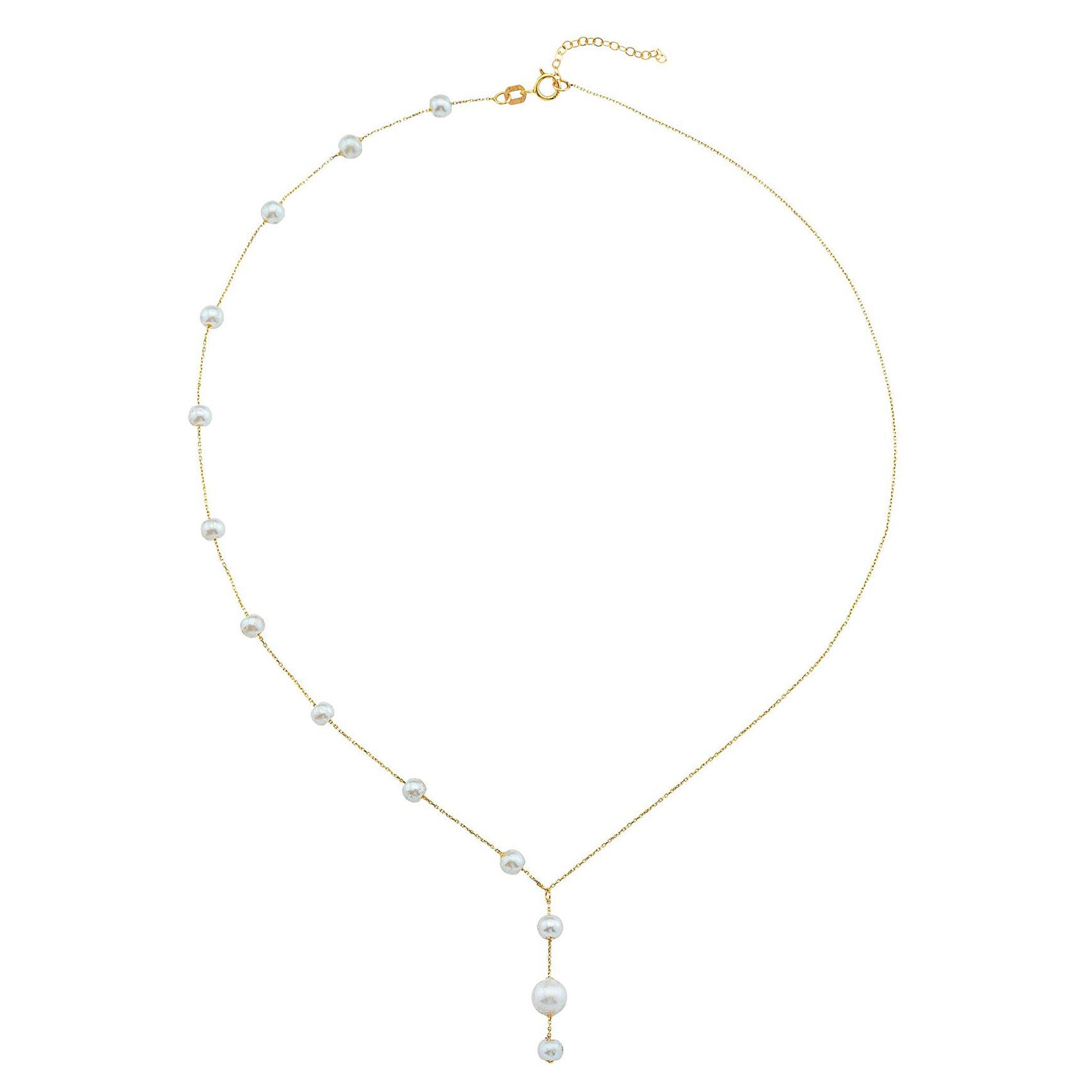 Freshwater Pearls in 14 Karat Gold Chain Necklace, Pearl Necklace