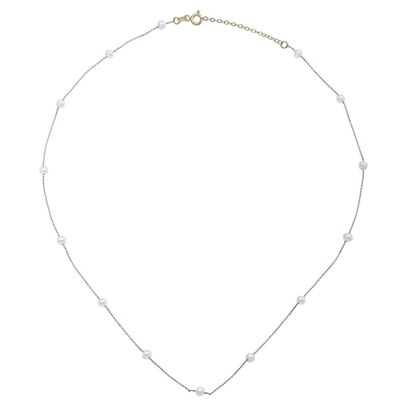 1980s Diamond Pearl 18 Karat White Gold Drop Chain Necklace at 1stDibs