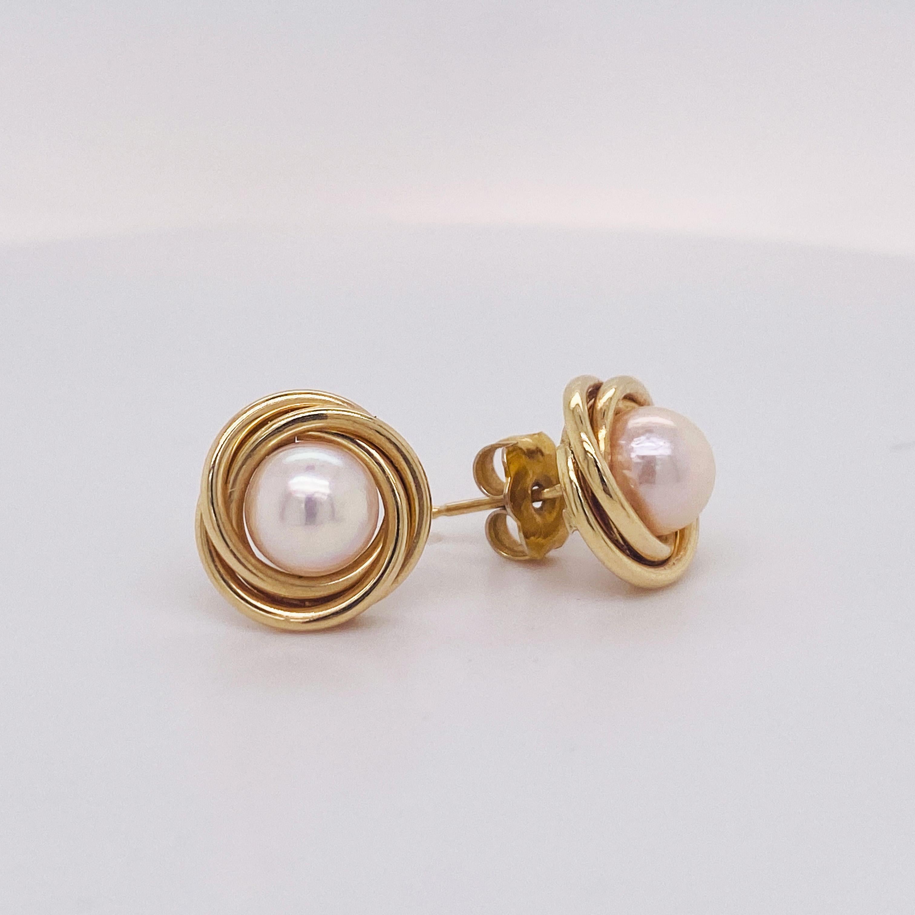 Best Selling Pearl Earrings! Add a little pizazz to your pearl jewelry with this knot frame pearl earring. The touch of solid 14-karat yellow gold adds a lot to the design. These are the perfect earrings for a gift! The details for these gorgeous