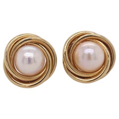 Freshwater Pearls in Love Knot Stud in 14k Yellow Gold Post Earrings Posts Knot