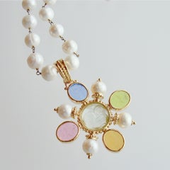 Freshwater Pearls Removable Venetian Pastel Intaglio Maltese Cross Pendant
