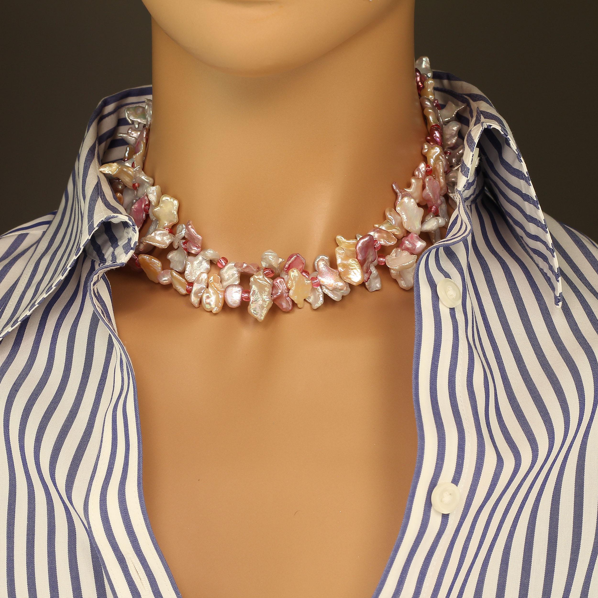 Artisan AJD Freshwater Pink and White Pearl Choker Necklace  June Birthstone