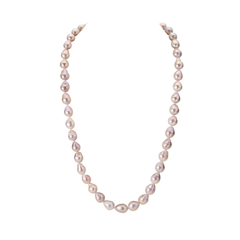 Freshwater Pink Baroque Necklace with 18k Yellow Gold Clasp For Sale at ...