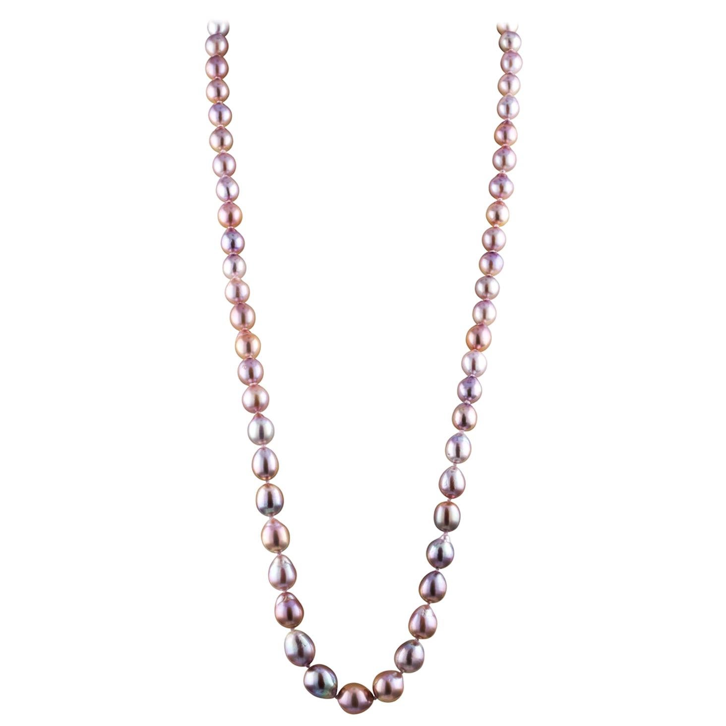 Freshwater Pink Baroque Rope Pearl Necklace with 18 Karat White Gold Clasp
