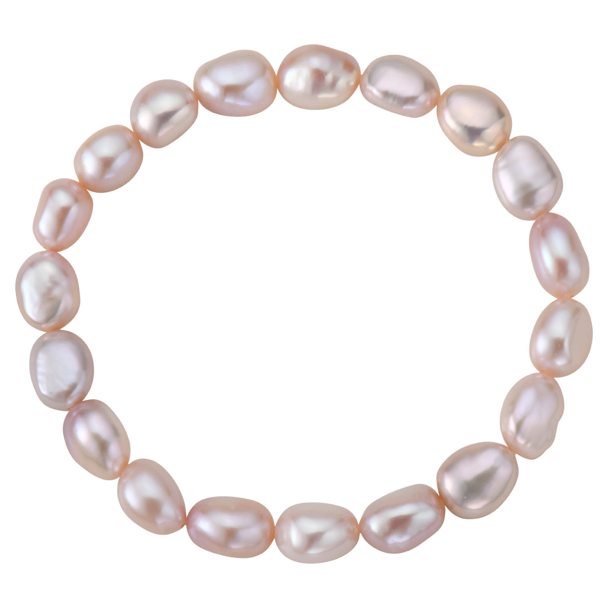 Freshwater Pink Button Pearl Stretch Bracelet For Sale