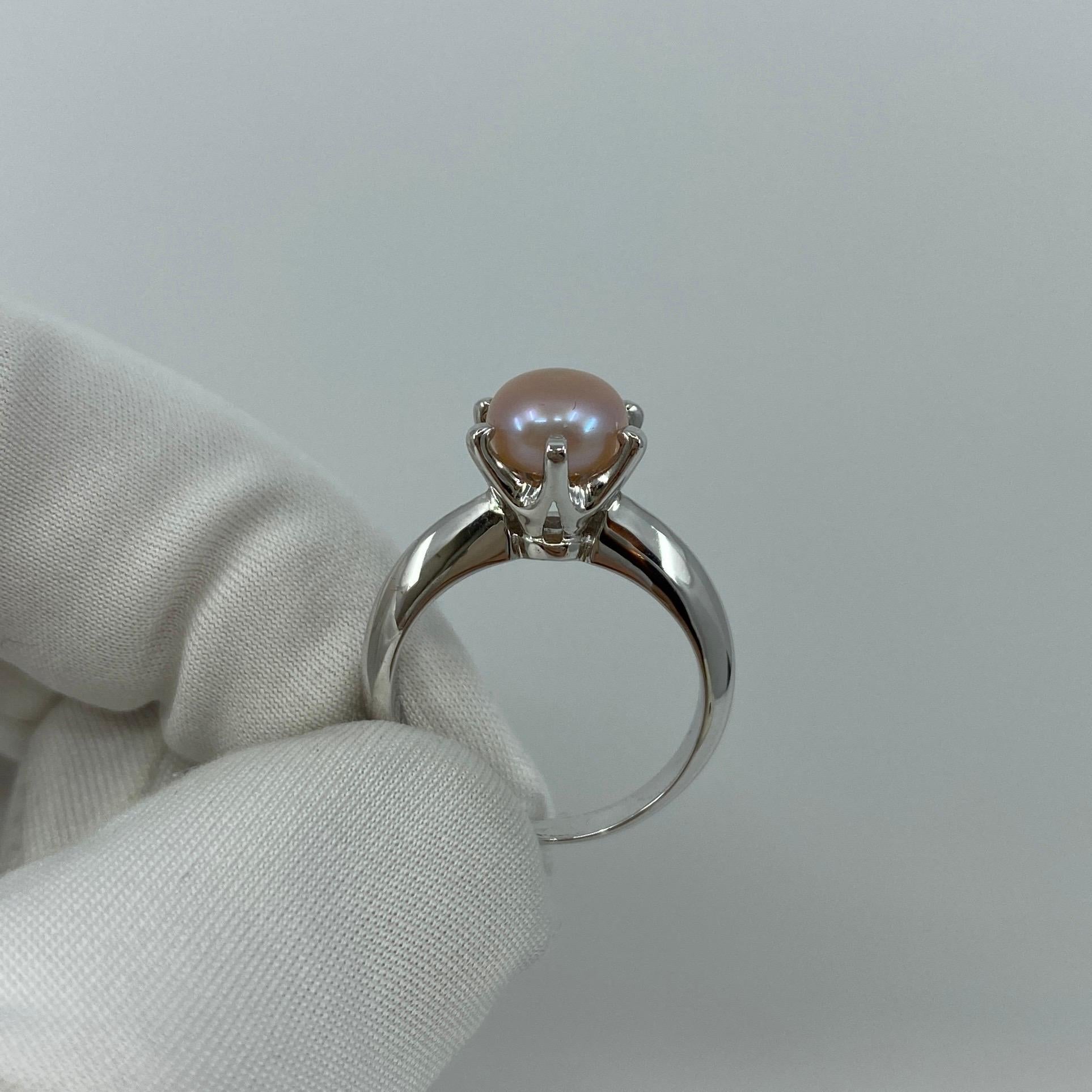 Freshwater Pink Pearl Solitaire 925 Sterling Silver Solitaire Ring 6