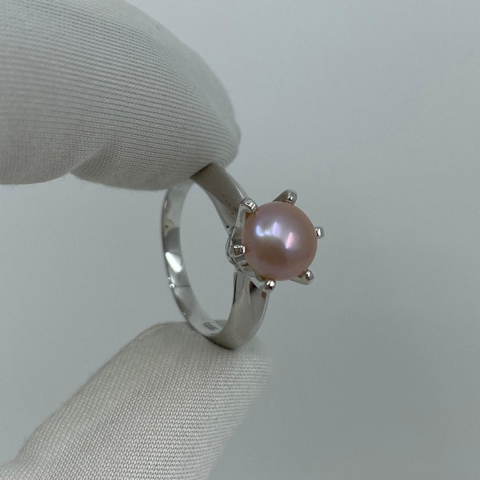 Freshwater Pink Pearl Solitaire 925 Sterling Silver Solitaire Ring 7