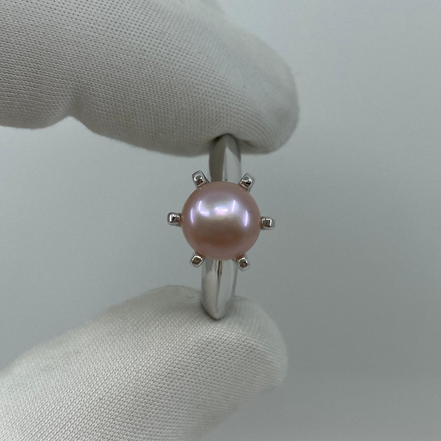 Round Cut Freshwater Pink Pearl Solitaire 925 Sterling Silver Solitaire Ring
