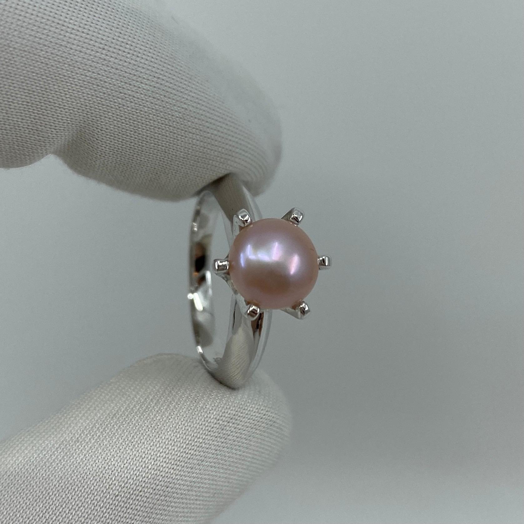 Freshwater Pink Pearl Solitaire 925 Sterling Silver Solitaire Ring In New Condition In Birmingham, GB