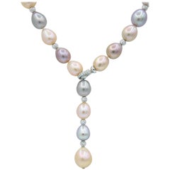 Freshwater Three Color Lariat Necklace