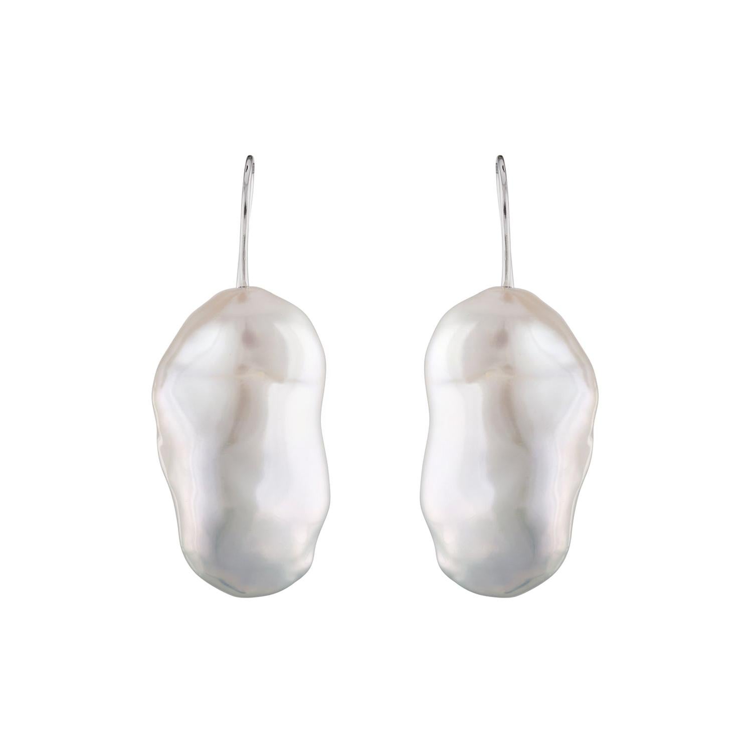 Freshwater White Baroque Cultured Pearl Dangle Earrings in 14 Karat White Gold For Sale