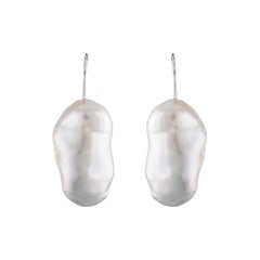 Freshwater White Baroque Cultured Pearl Dangle Earrings in 14 Karat White Gold