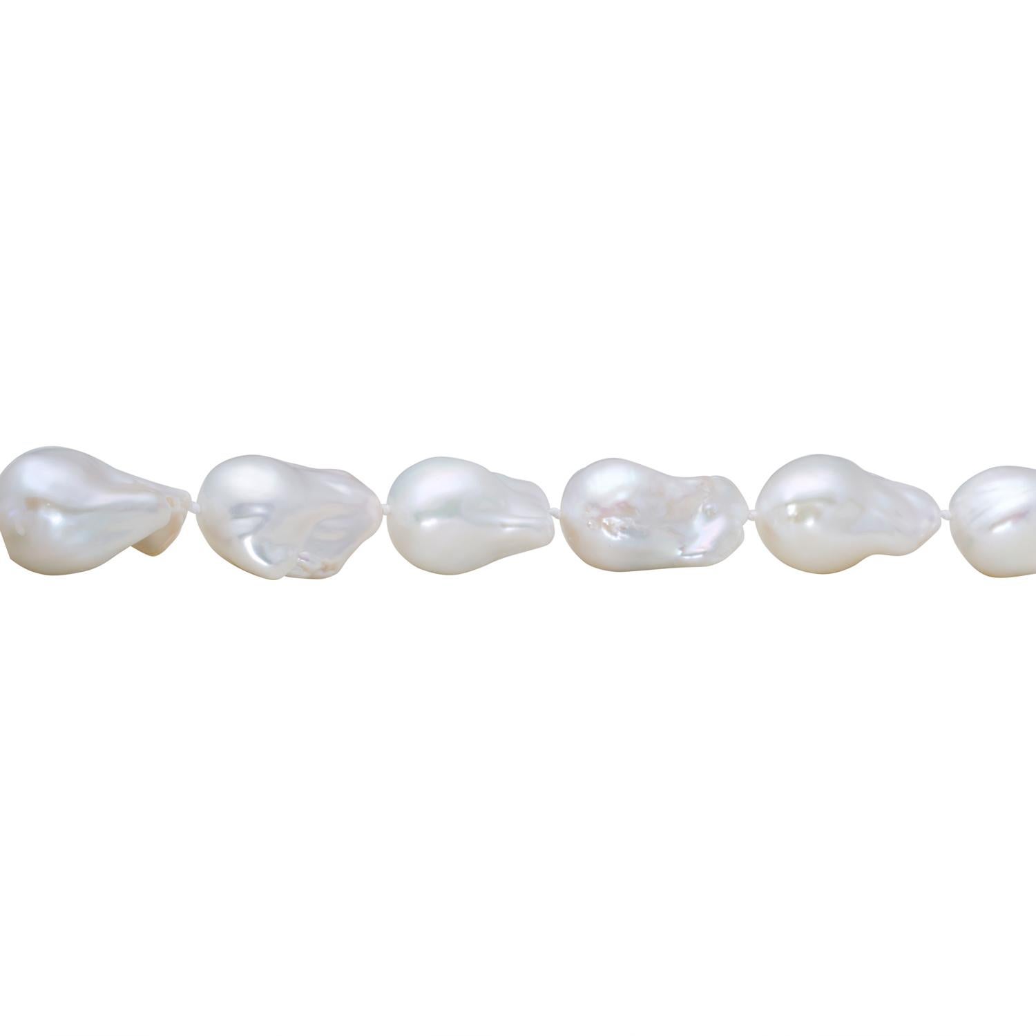 Contemporary Freshwater White Baroque Shaped Pearl Necklace Endless For Sale