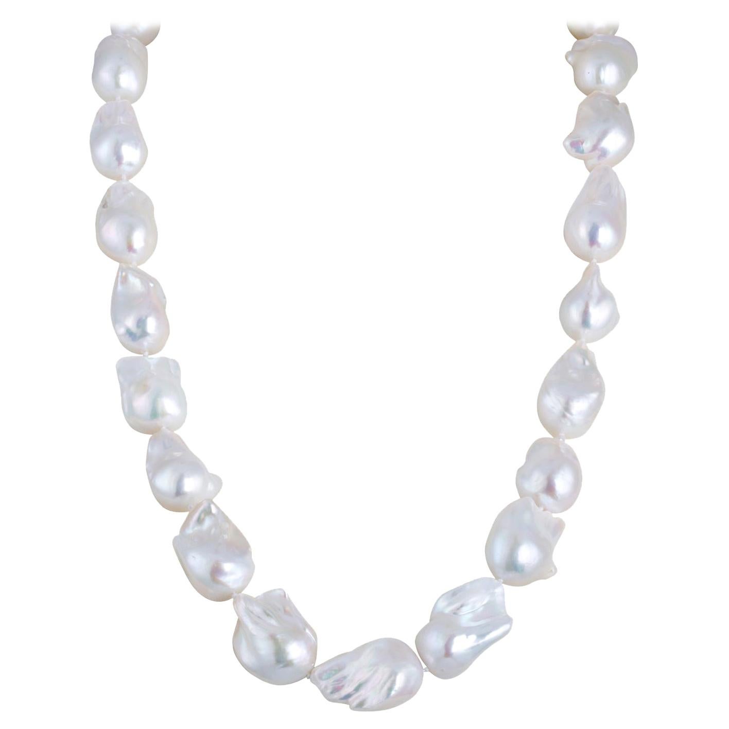 Freshwater White Baroque Shaped Pearl Necklace Endless For Sale