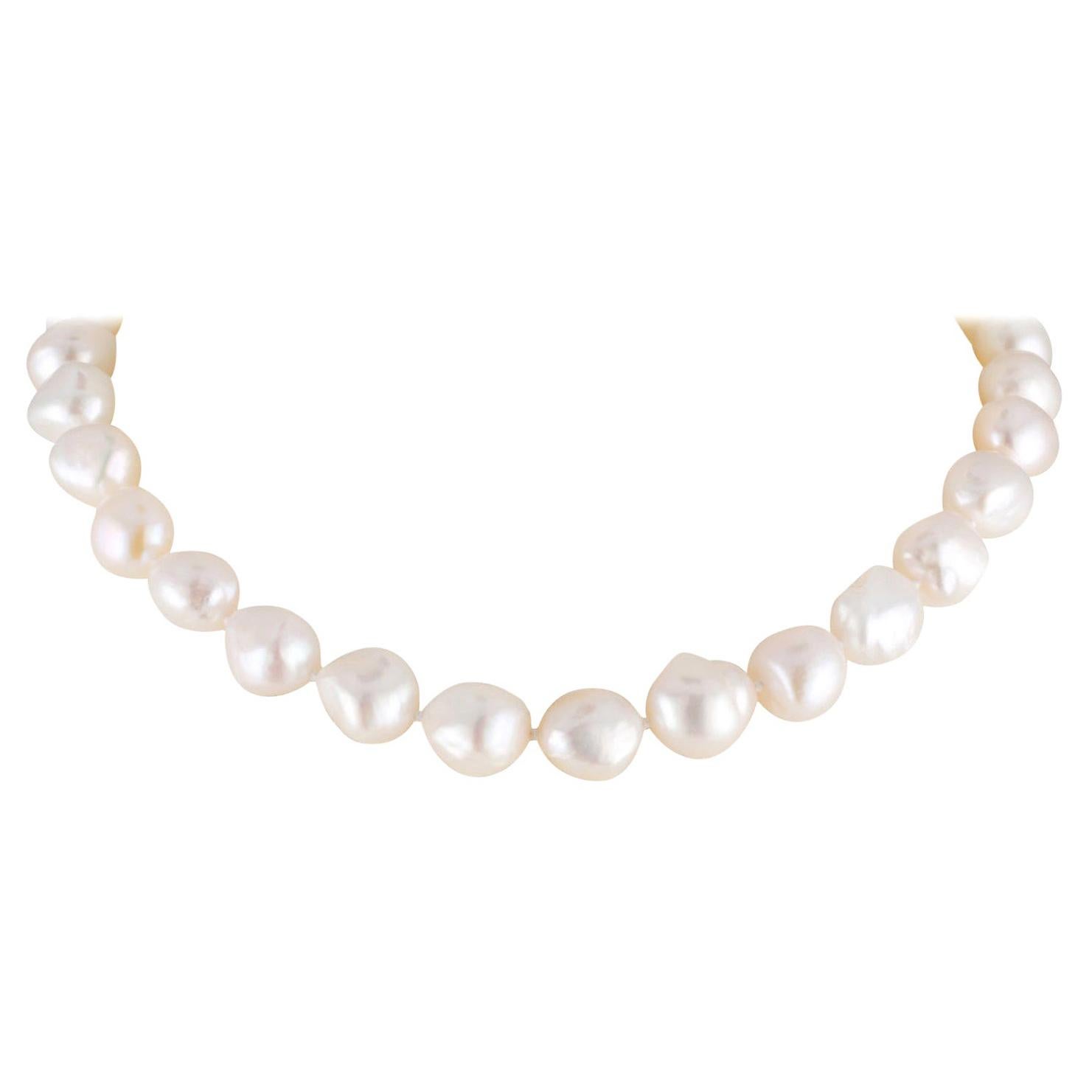 Freshwater White Cultured Pearl Baroque Choker Necklace with Silver Color Clasp For Sale