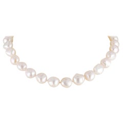 Freshwater White Cultured Pearl Baroque Choker Necklace with Silver Color Clasp