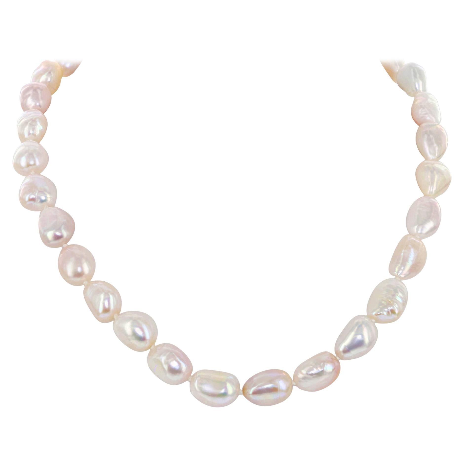 Freshwater White Cultured Pearl Baroque Choker Necklace with Silver Color Clasp