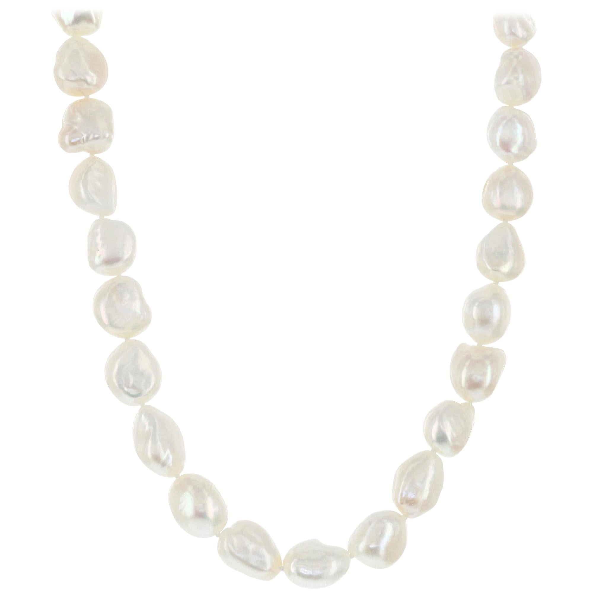 Freshwater White Pearl Baroque Choker Necklace with Silver Color Clasp