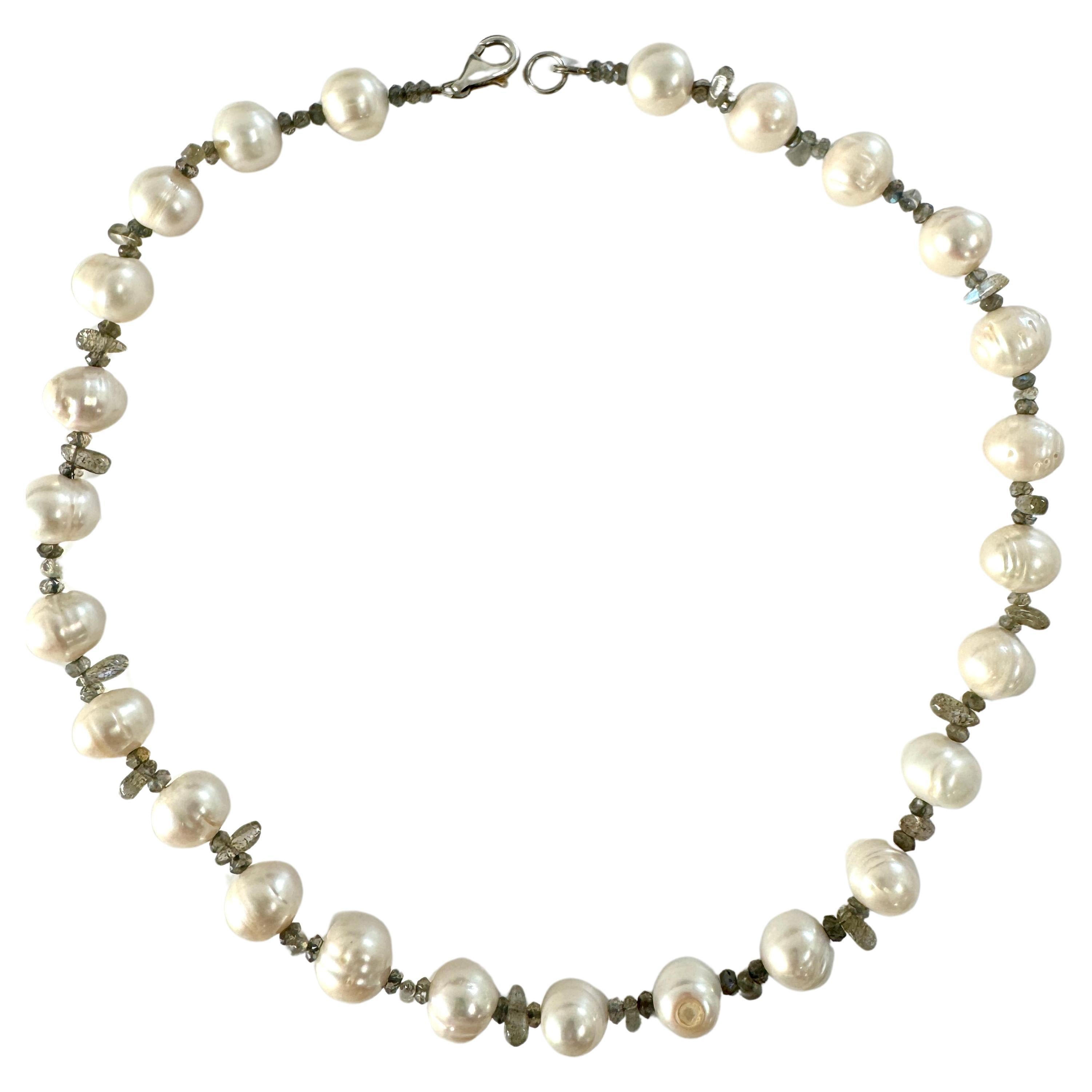 Freshwater White Pearl Labradorite Necklace