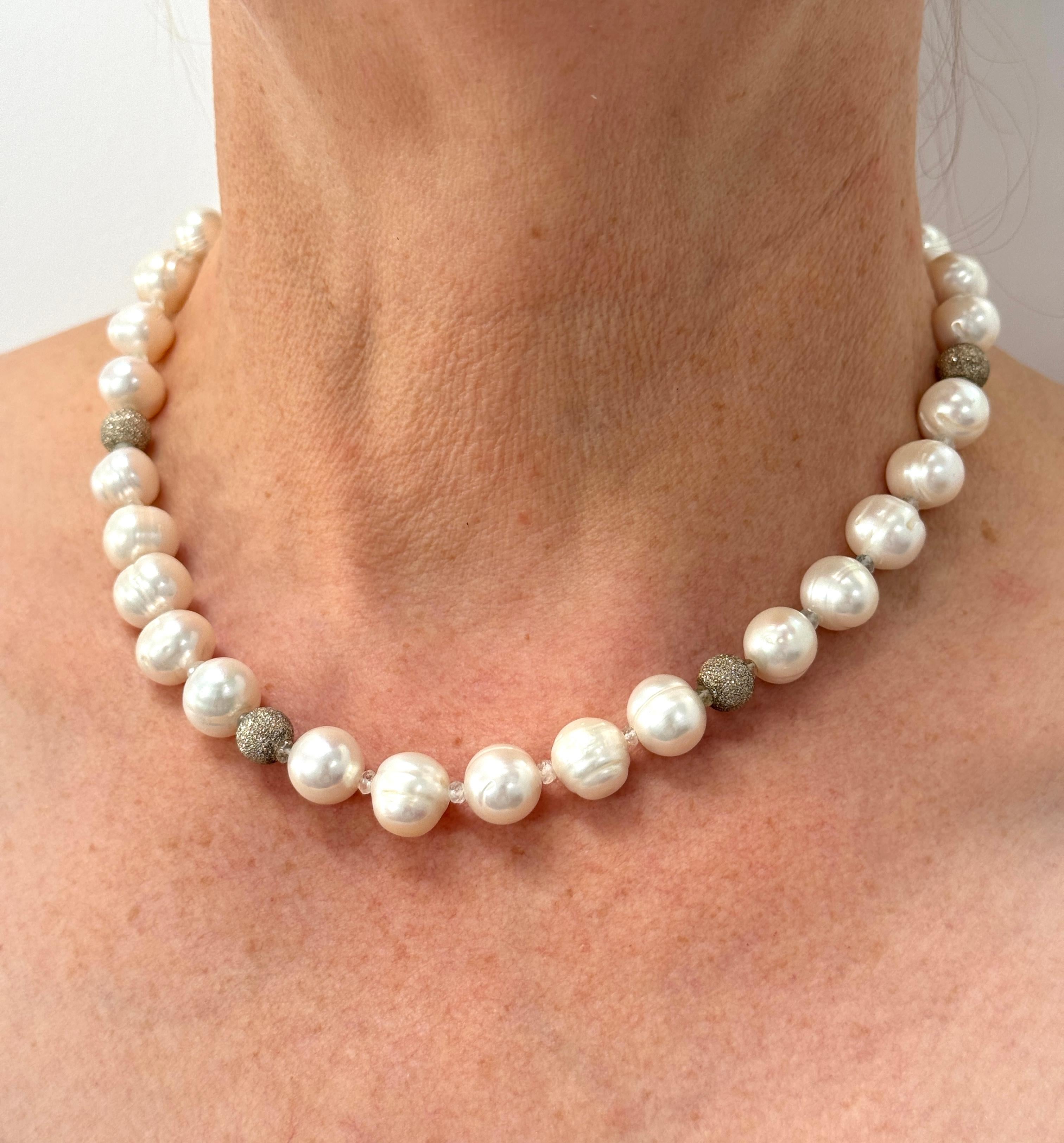 Freshwater White Semi Round Pearl Sterling Silver Necklace For Sale 1