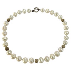 Freshwater White Semi Round Pearl Sterling Silver Necklace