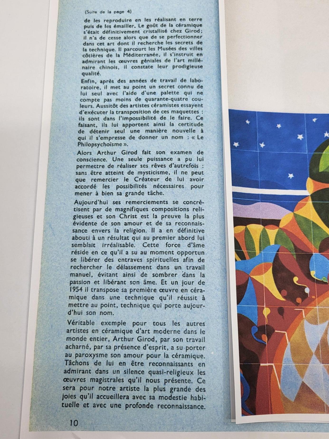 Fresque, Tableau de Arthur Girod en céramique bleue Française 1950 Vintage For Sale 3