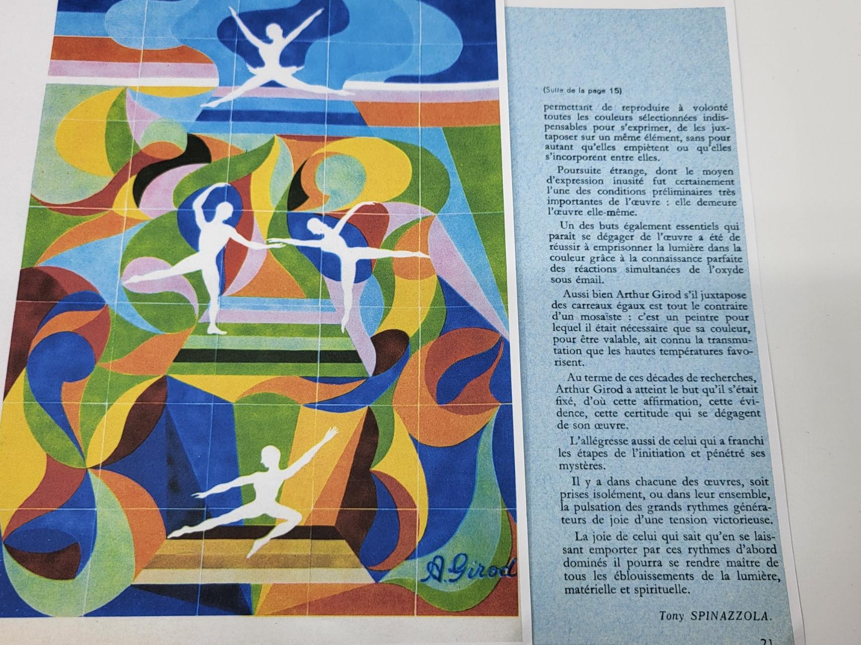 Fresque, Tableau de Arthur Girod en céramique bleue Française 1950 Vintage For Sale 5