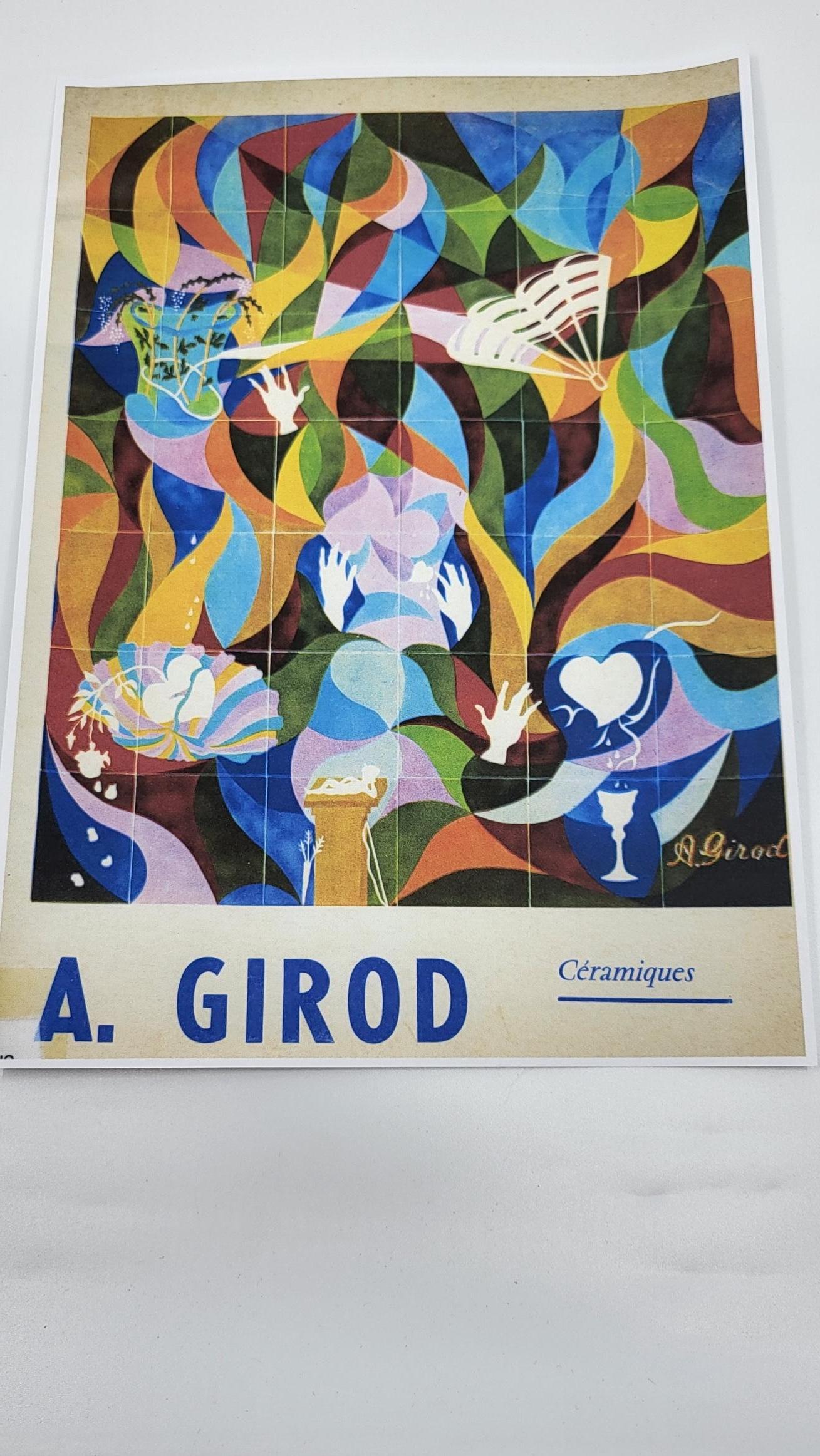 Fresque, Tableau de Arthur Girod en céramique bleue Française 1950 Vintage For Sale 8