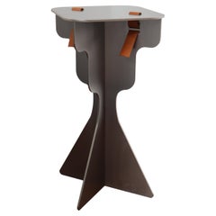 Fret Stool Stainless Steel Silver Chair Brown Genuine Cowhide Leather Straps