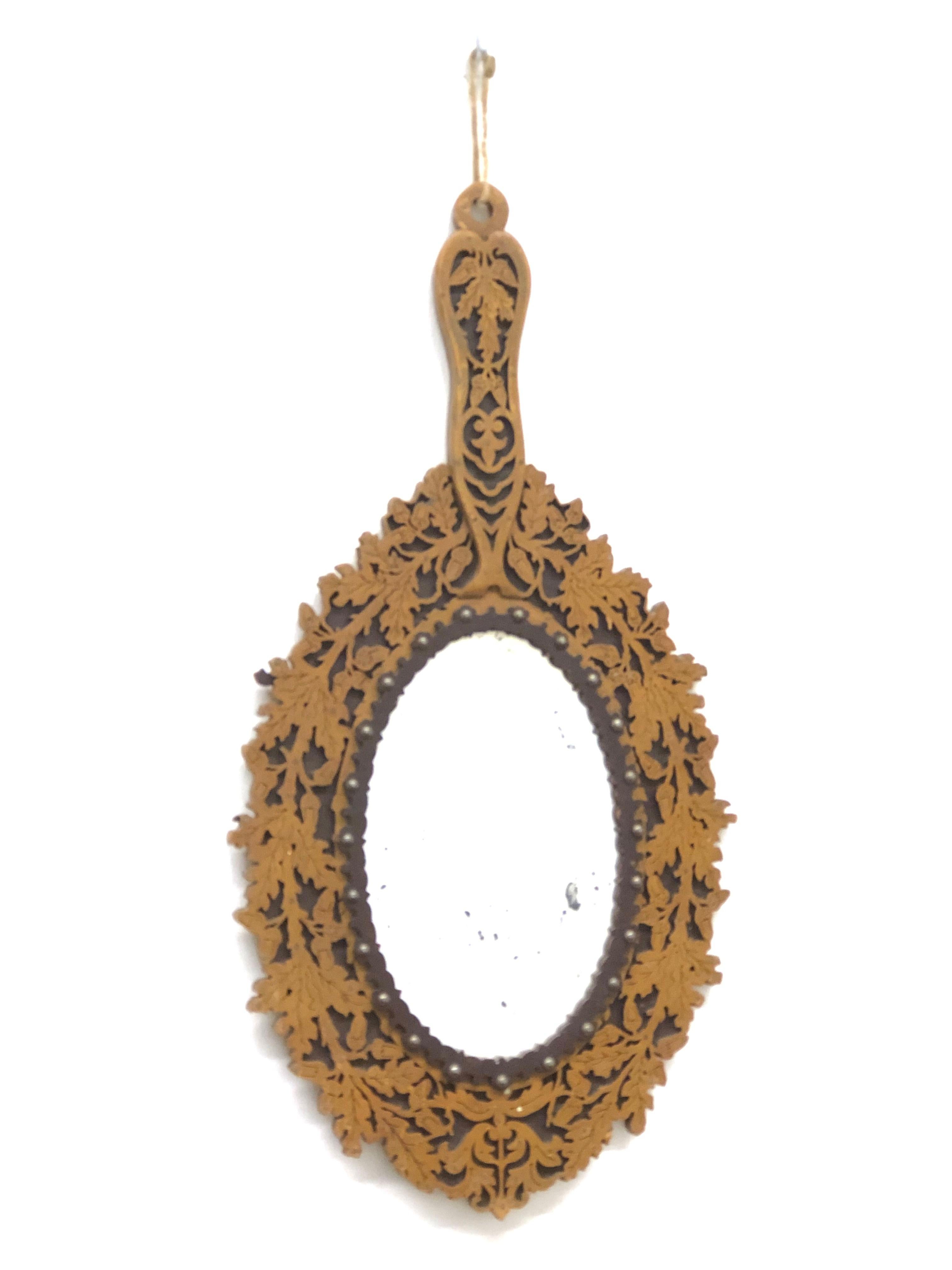 Fret Work Folk Art Handheld Vanity Mirror, circa 1890s, Austria 2