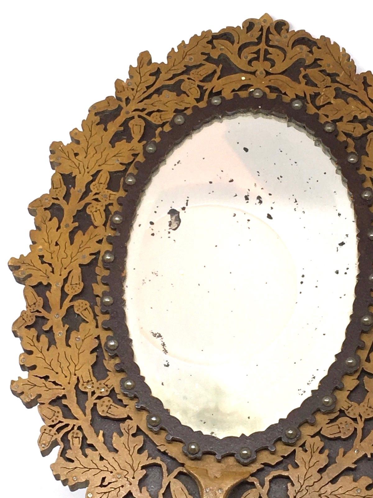 Fret Work Folk Art Handheld Vanity Mirror, circa 1890s, Austria (Handgefertigt)