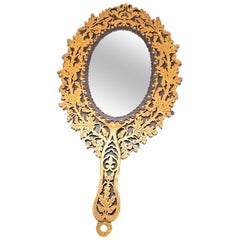 Fret Work Folk Art Handheld Vanity Mirror, circa 1890s, Austria