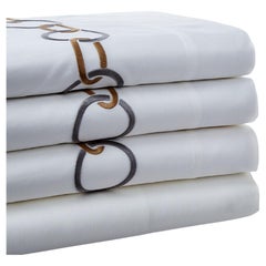 Frette 1860 Links Embroidered Queen Sheet Set, Slate Gray and Camel, Italy