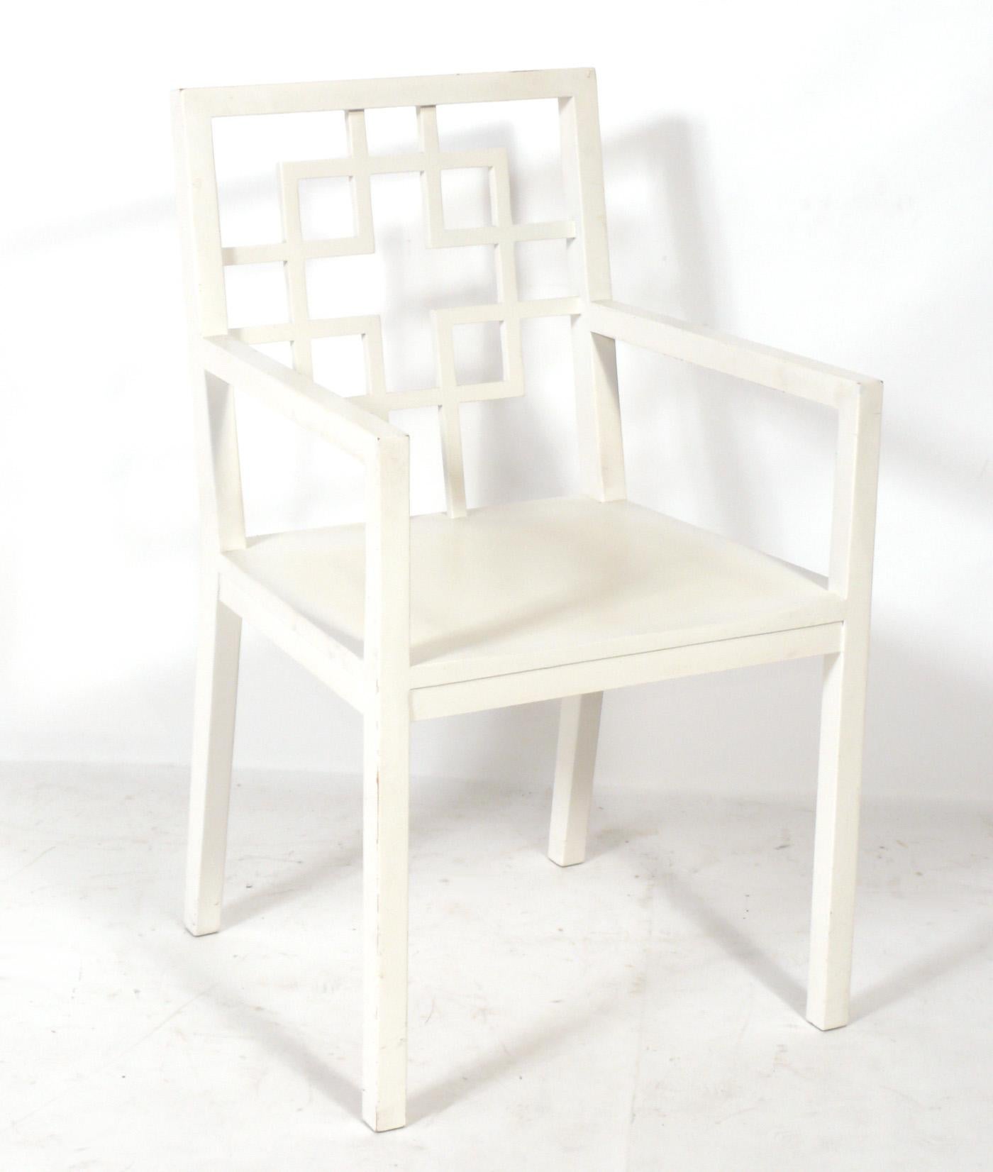 Painted Fretwork Back Dining or Lounge Chairs  For Sale