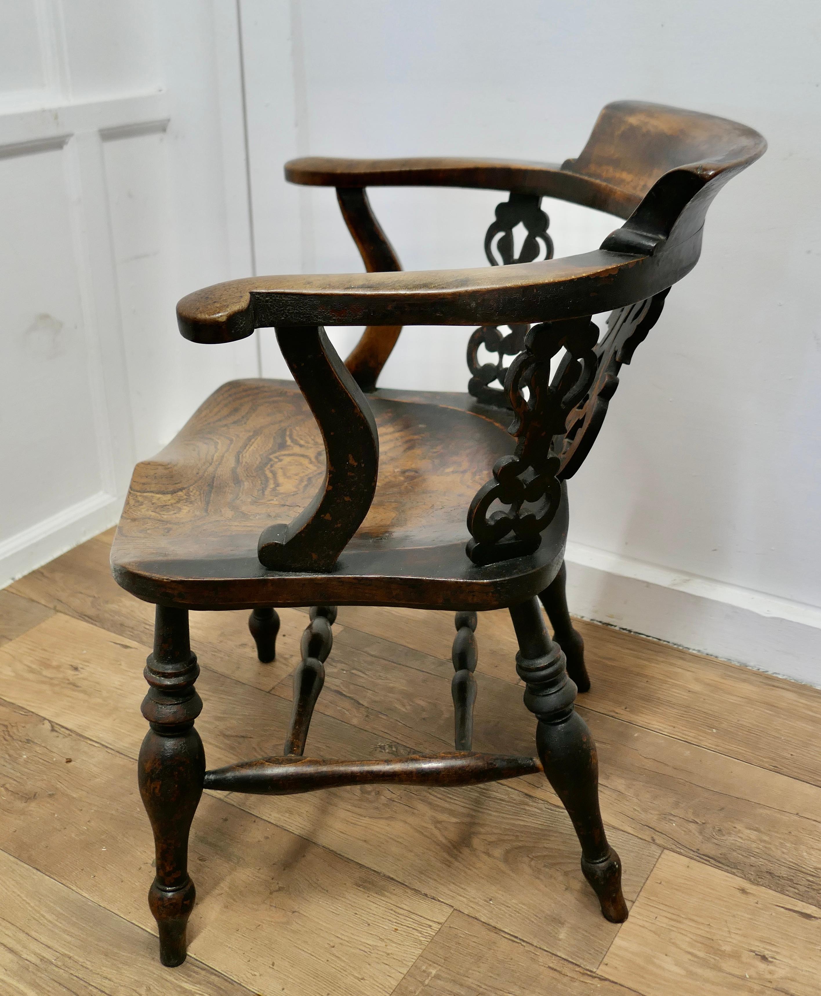 Country Fretwork Back Elm Windsor Desk Chair   This style is known by many names   For Sale