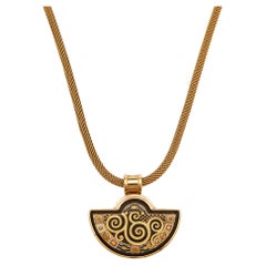 Frey Wille Golf Tone Fire Enamel & Black Fabric Interchangable Chain Pendant