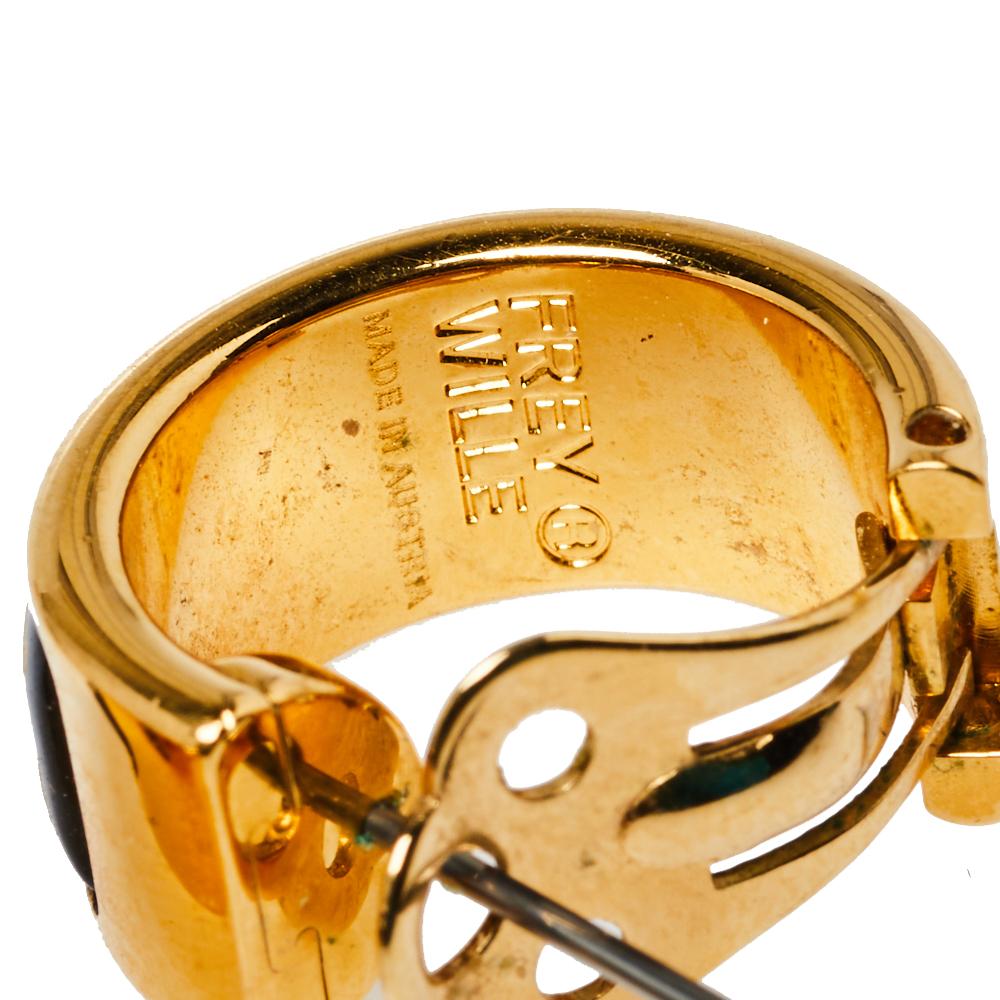 Frey Wille Hommage à Alphonse Mucha Fire Enamel Gold Plated Hoop Earrings 1