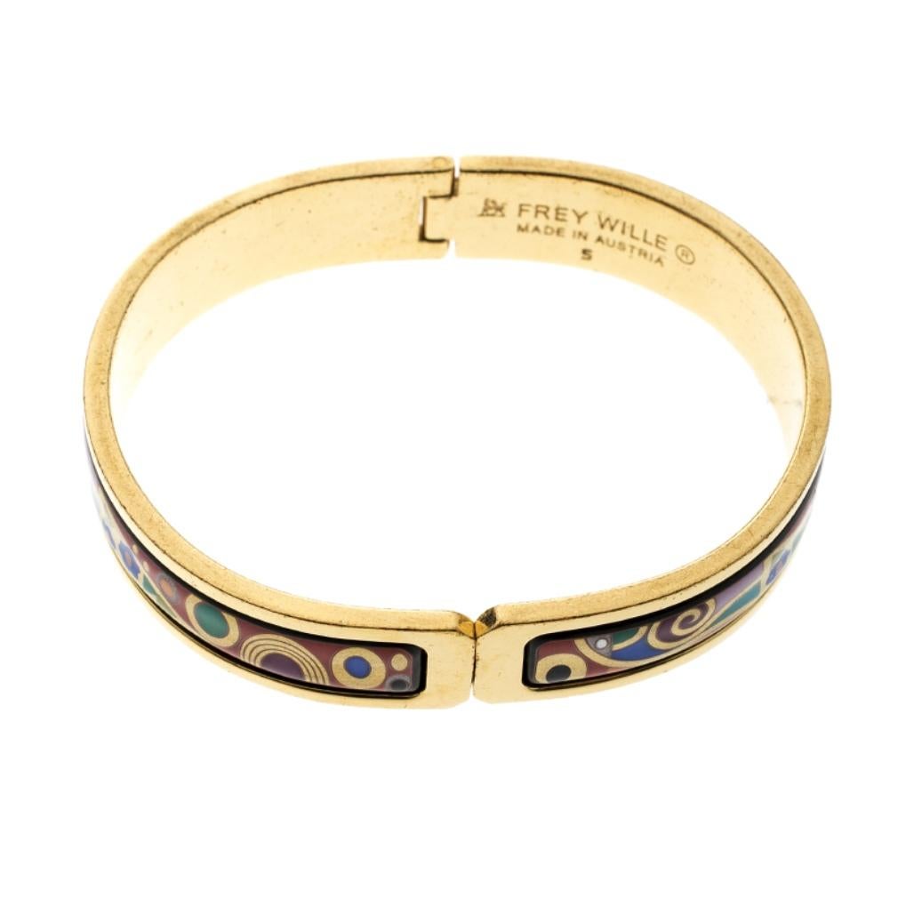 Contemporary Frey Wille Hommage A’ Gustav Klimt Enamel Gold Plated Ballerina Clasp Bracelet S