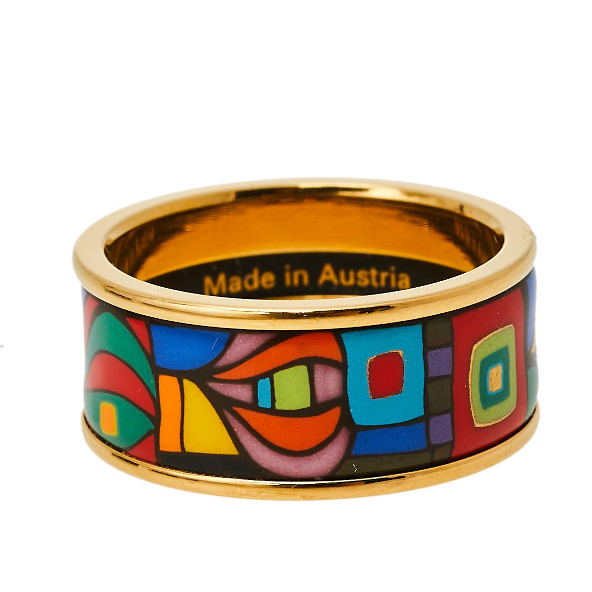 The renowned enamel jewelry manufacturer from Austria, Frey Wille brings to you this lively ring. This band ring features vivid colors in different patterns, all designed using fire enamel. Style this band ring with a Frey Wille bracelet to complete