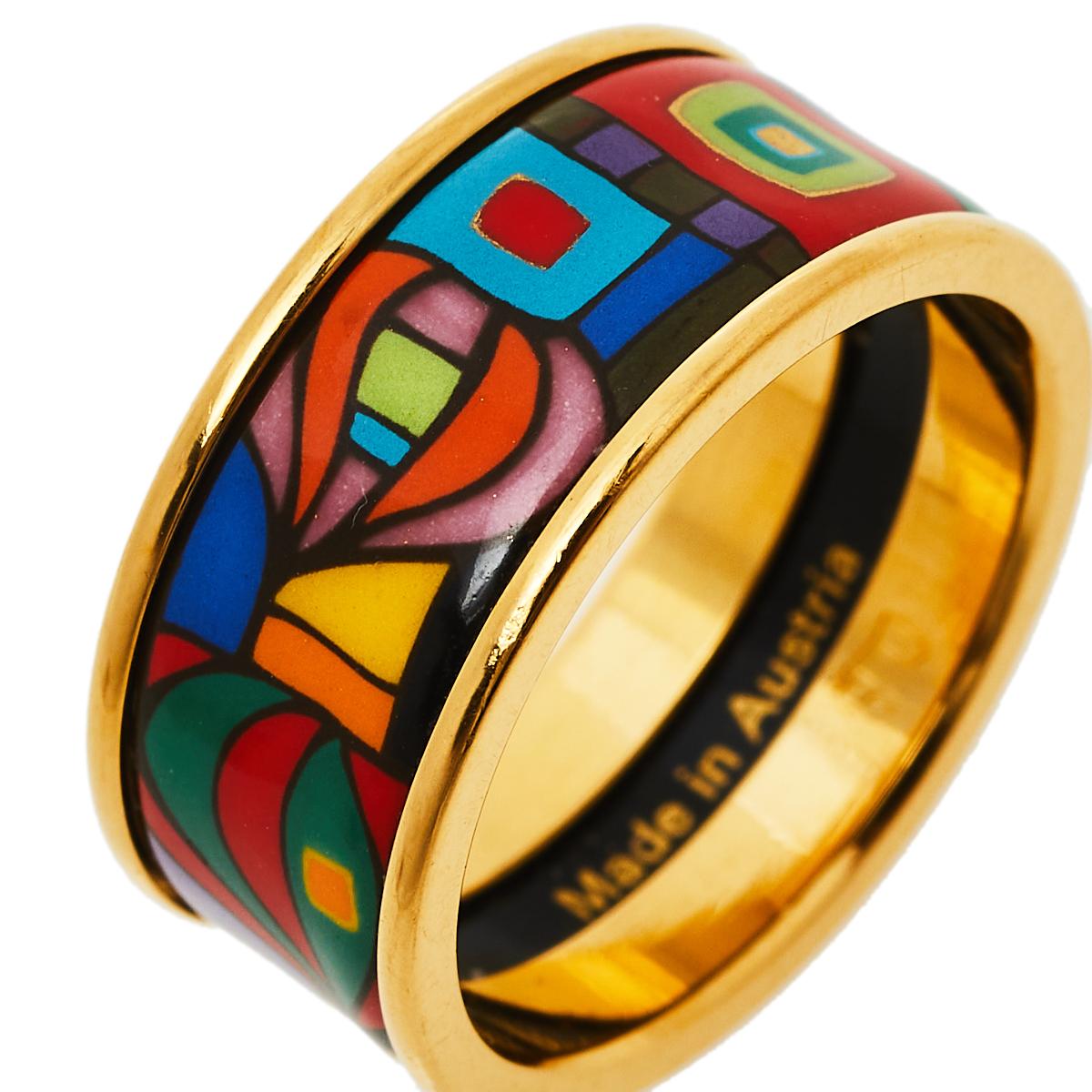Contemporary Frey Wille Hommage à Hundertwasser Multicolor Fire Enamel Band Ring Size 50.5