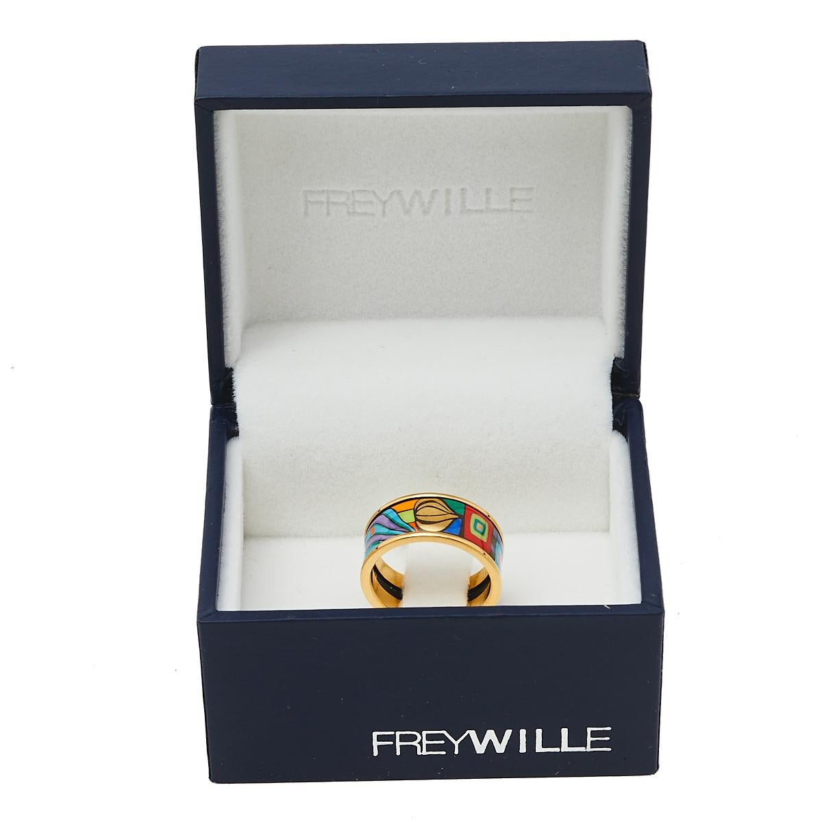 Frey Wille Hommage à Hundertwasser Multicolor Fire Enamel Band Ring Size 50.5 In Good Condition In Dubai, Al Qouz 2