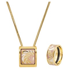 Frey Wille Magic Sphinx Fire Enamel Gold Plated Ring & Necklace Set